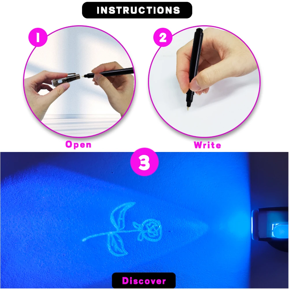 Non-toxic Secret Message Permanent Marker Pens Magic UV Light Pen Invisible Ink Pen