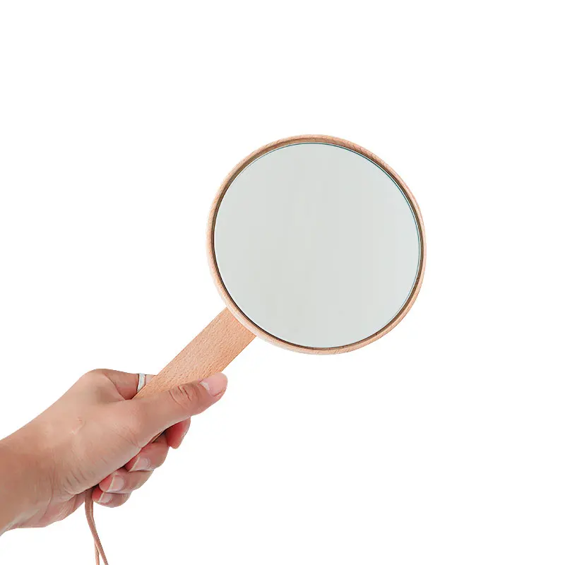 TAOTAOJU China Professional Manufacture Makeup Handheld Mirror Wooden Round Wooden Mirror