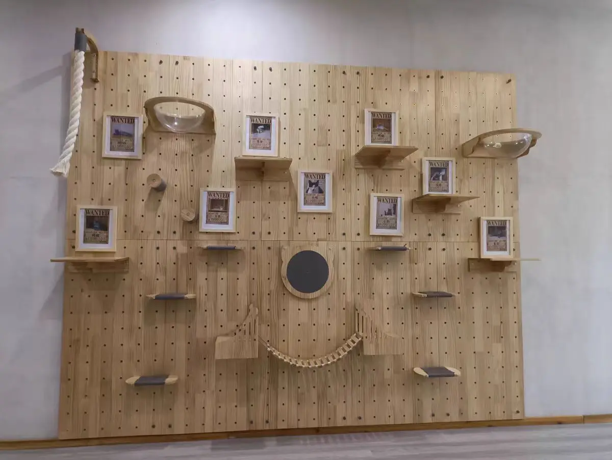 DIY splicing design Solid Wood Cat Climbing Frame Column Wall Wood Pet Furniture Mounted Cat Wall Shelves