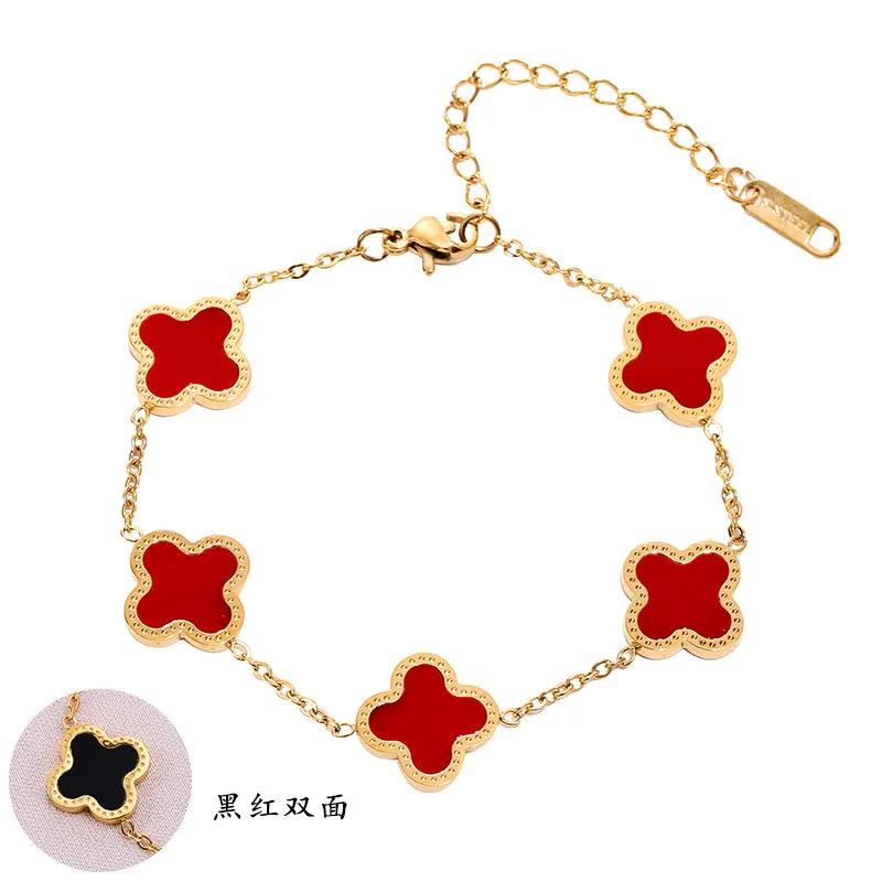 High Quality Designer Jewelry Luxury Fashion Brands 18k Gold Plating Au750 4-leaf Clover Bracelet For Women Girl Gift