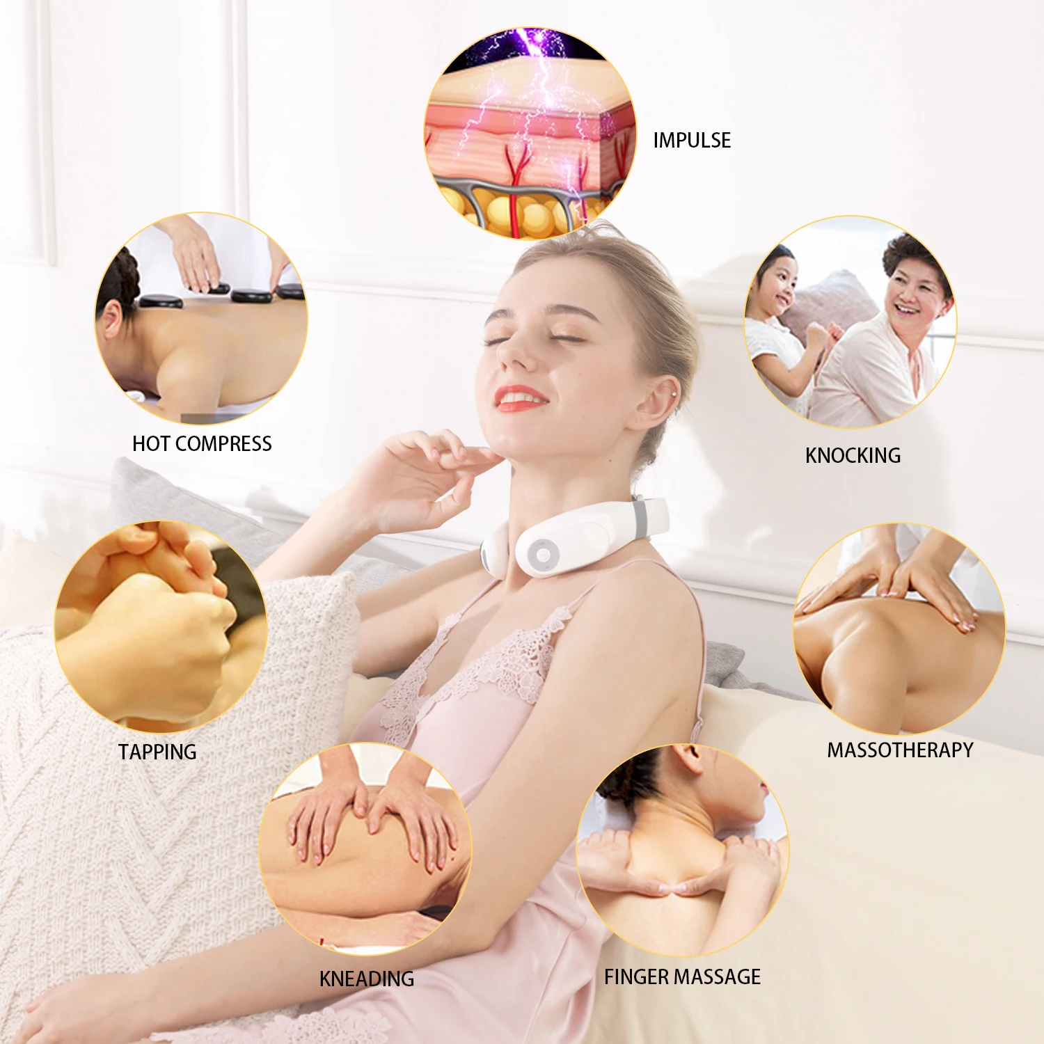 HEZHENG Neck Massager for Pain Relief Deep Tissue Cordless, Electric Pulse Neck Massager with Heat 3 Massage Pads Offer Deep Rel
