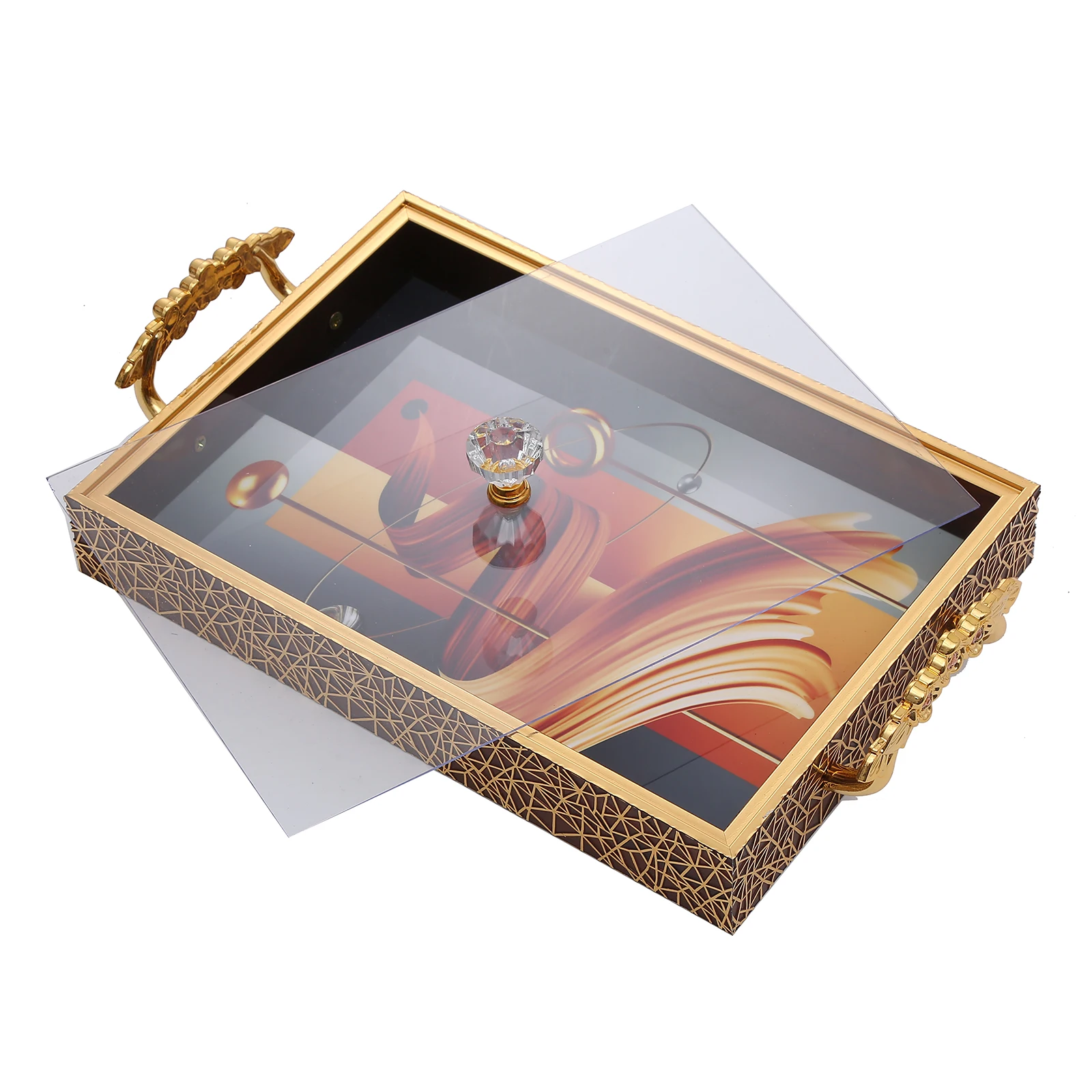 Wholesales Acrylic Lid Cover Food Tray Decor Food Serving Tray Set For Snack Cake Candy With Handle