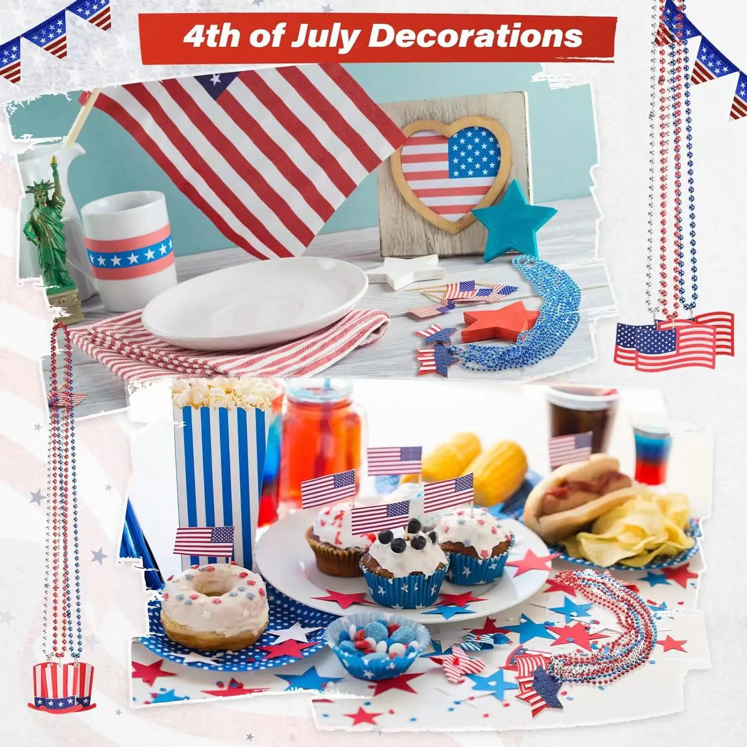 Beaded Necklace Loose Red White Blue Patriotic Beaded Necklace With Stars American Flag Independence Day Accessories