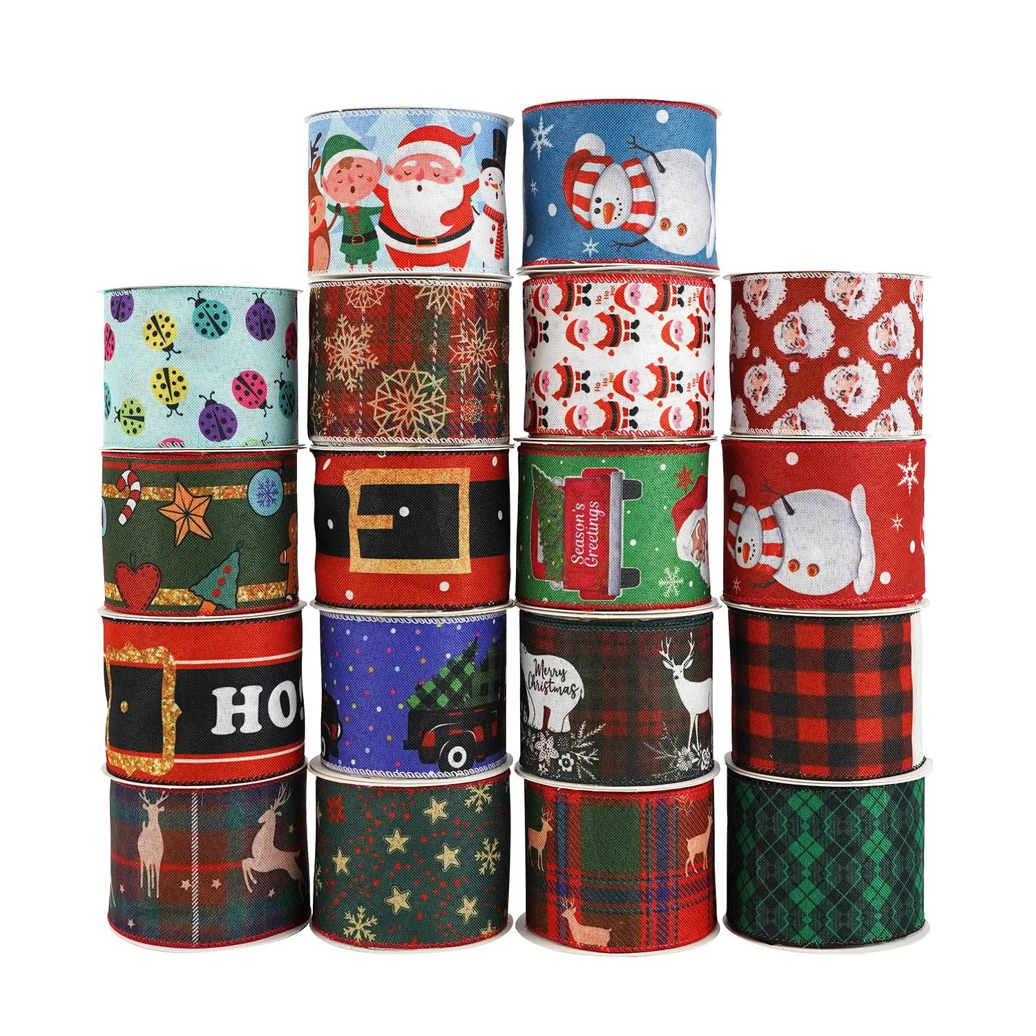 
Amazon Hot Sale 63mm Heat Digital Printing Cheap Christmas Wire Edge Ribbon for Wreath Decoration DIY Crafts 
