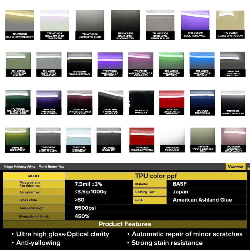WEGO Self healing  color PPF car body protection Color Changing color tpu PPF car paint protection film  for high quality