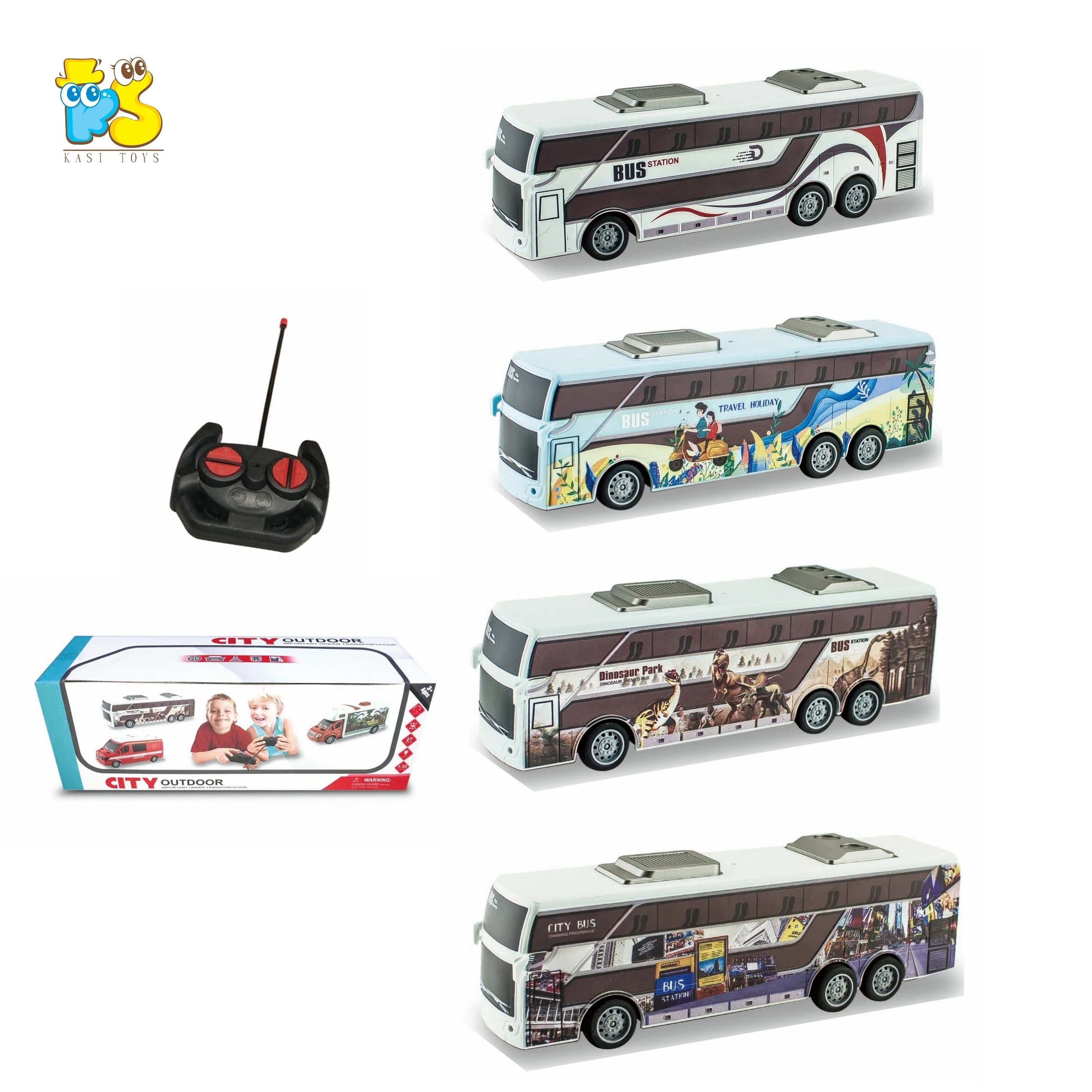 KS Four-way RC Bus Car Toy For Kids Graffiti Remote Control Simulation Bus Model With Lights