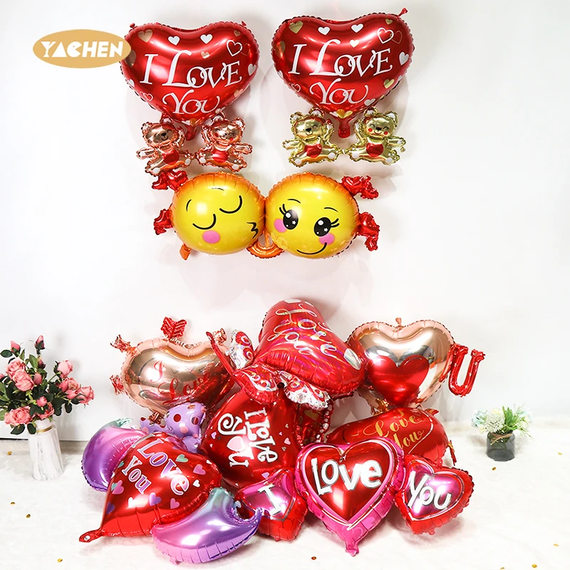 Yachen globos san valentin wedding valentines day decoration red heart love bear shape helium foil balloons new arrival 2024