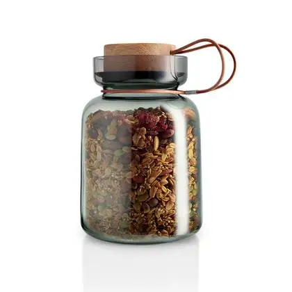 Dark Color Mouth Blown Leather String Large Capacity Glass Jar With Wooden Lid Storage Jar For Food