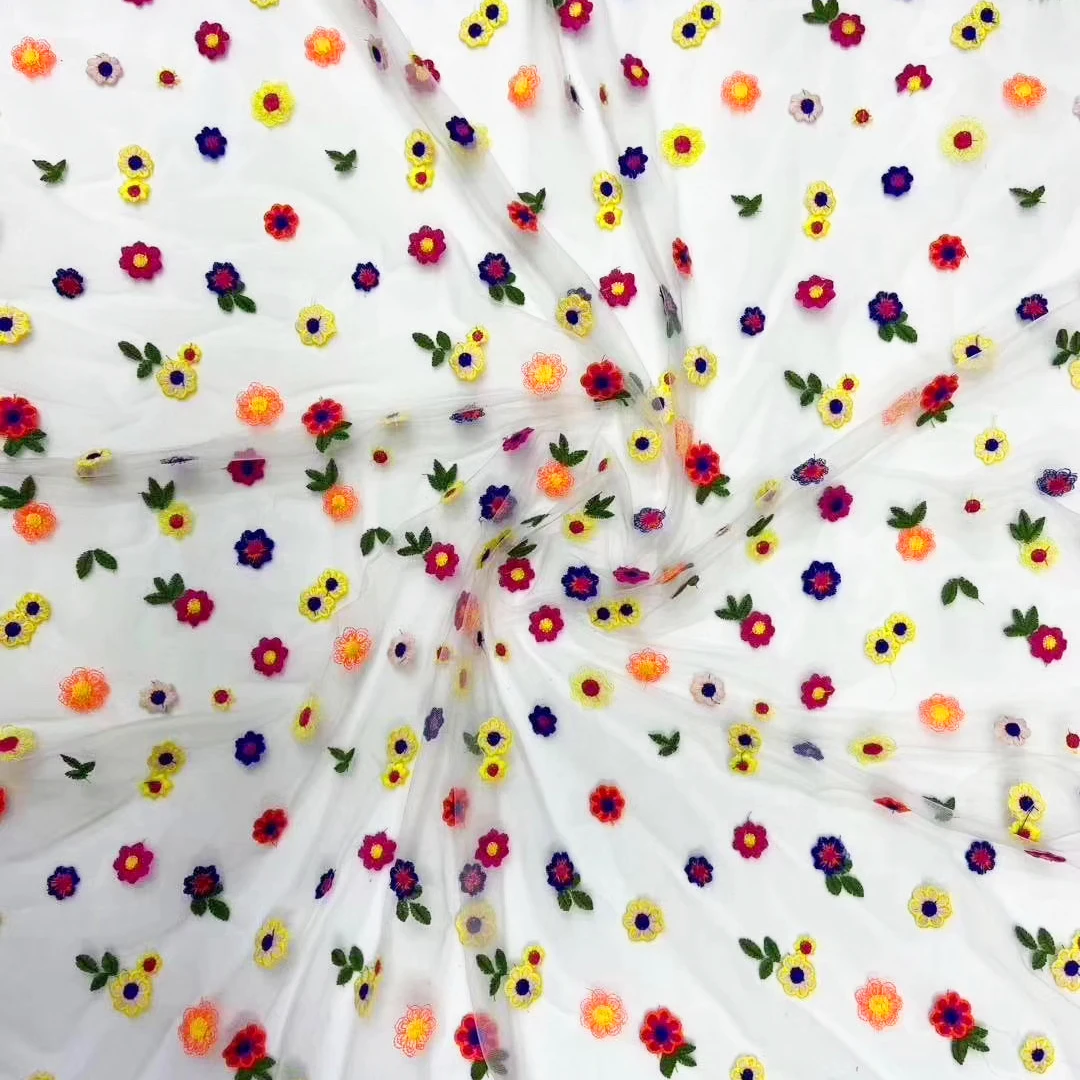 Вышитая маленькая цветная Цветочная вышивка тюль сетка кружевная ткань для платья