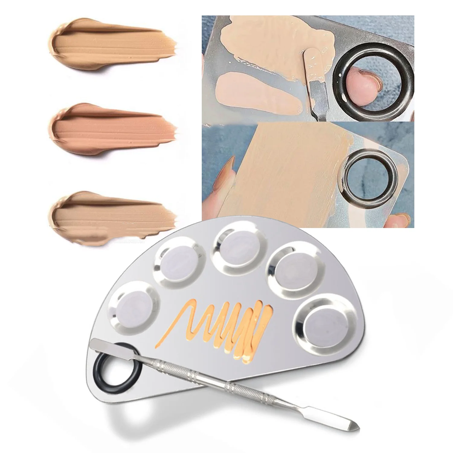 Multifunctional Stainless Steel Gel Foundation Eye Shadow Mixing Cream Pigments Finger Ring Cosmetic Makeup Mixer Nail Art