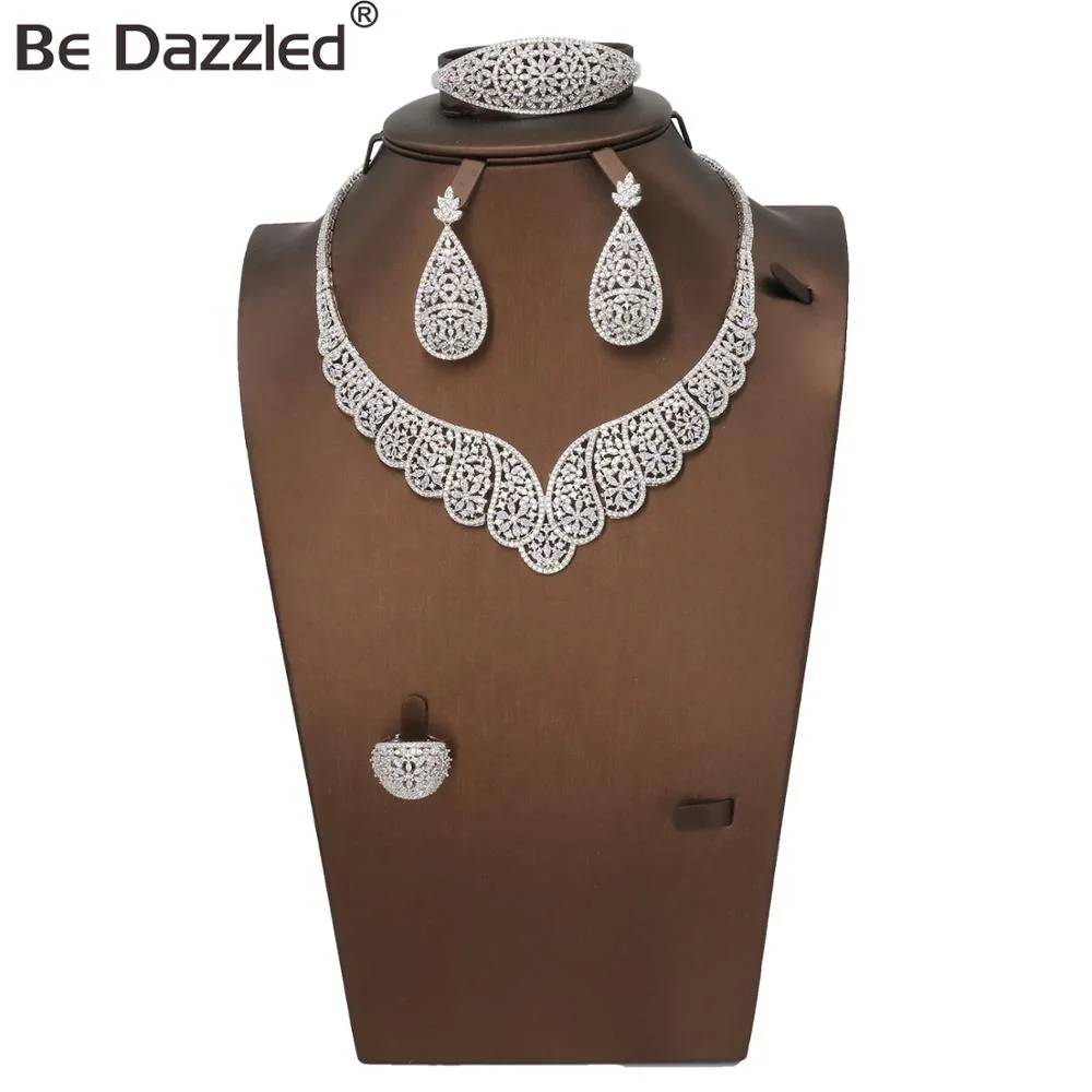 
Bedazzled jewelry supplies china wholesale copper women luxury jewellery rhodium plated bridal wedding jewelry set 