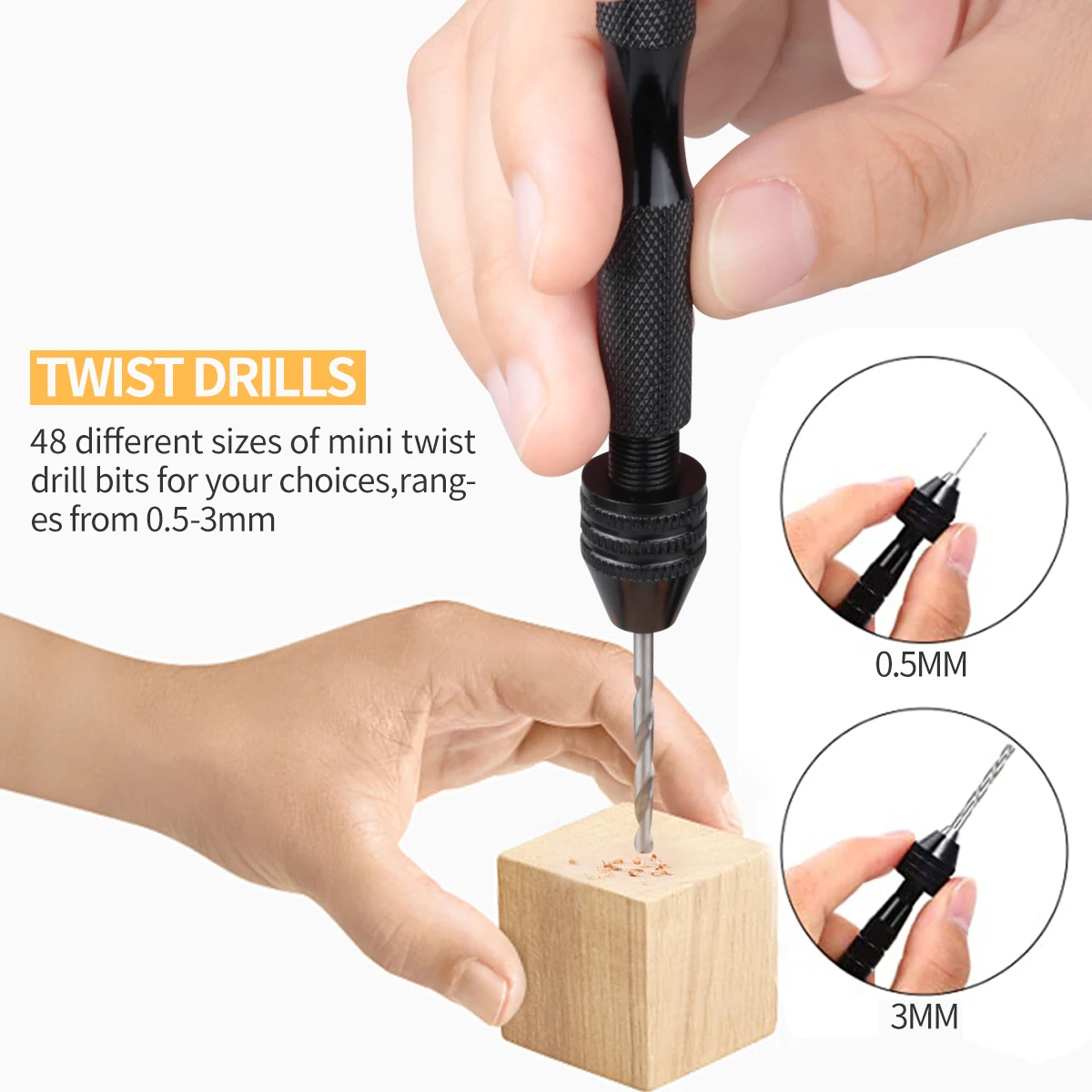 60Pcs Pin Vise Mini Micro Hand Twist Drill Bench Vise Bits Set Rotary Tools Kits 0.3-1.2 mm PCB Mini Drill Bits DIY Tool