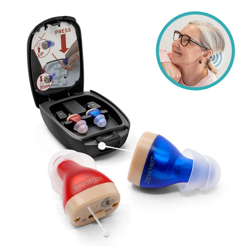 Good Quality mini rechargeable Red & Blue earing aid invisible digital hearing aids for the deaf and ear impaired