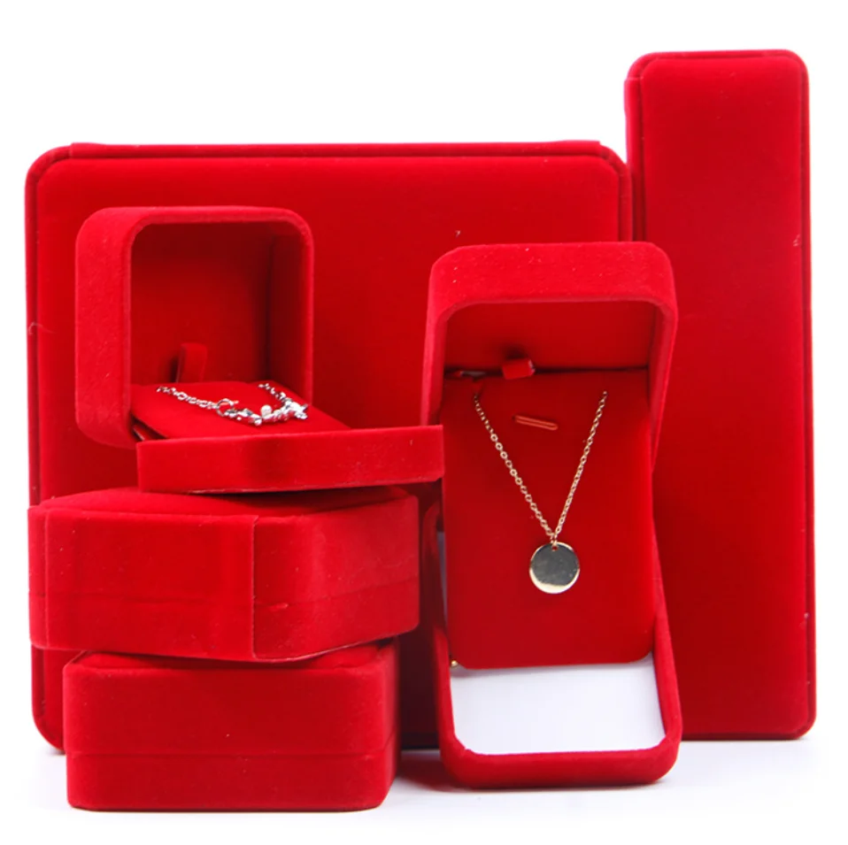 Wholesale pink Grey Jewellery Gift Boxes Material Velvet Lining Packaging Jewelry Box Velvet