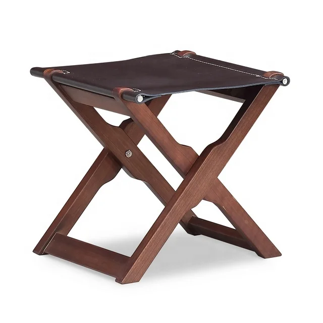 
Design Modern Simple Style Portable Mini Folding Wooden Stool Leather Side Table Stool Living Room Furniture 