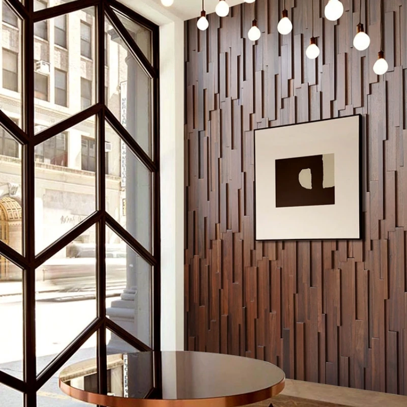 Walnut Wood Vertical Line Solid Wood Mosaic Background Wall Tiles Decorated With Wooden Mosaic