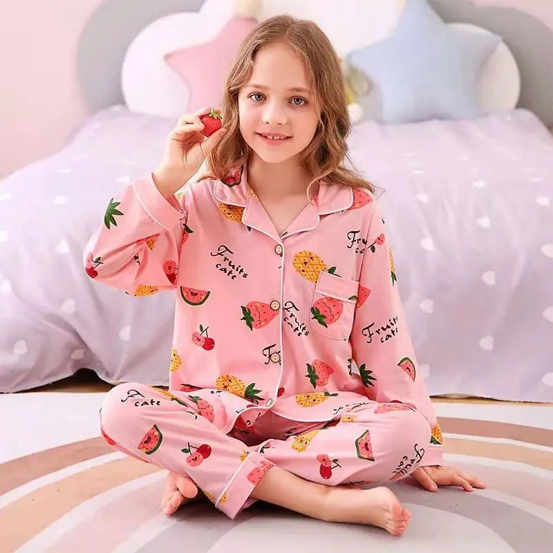 Children 100% Cotton Pajamas 2PCS Set Cartoon Print Girls Sleepwear nightwear Kids Long Sleeve Pajamas Set Boys
