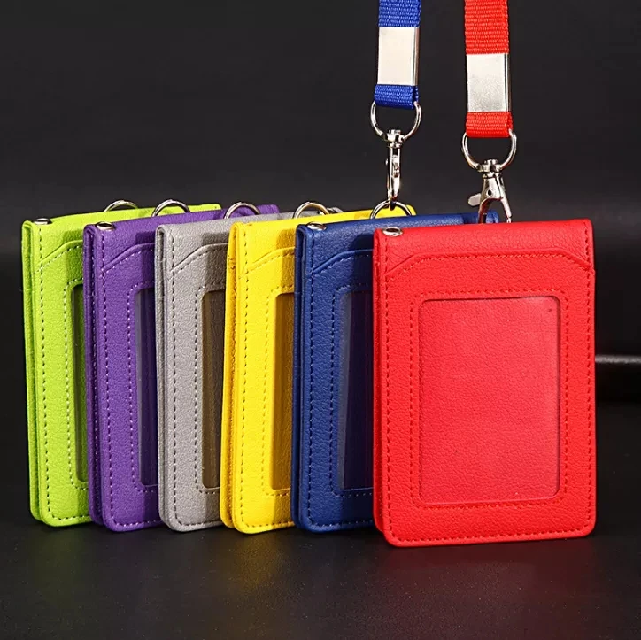 New fashion Badge Pass Lanyard Card Wallet Leather Name ID Card Holder For Office School Work Credit Card Case