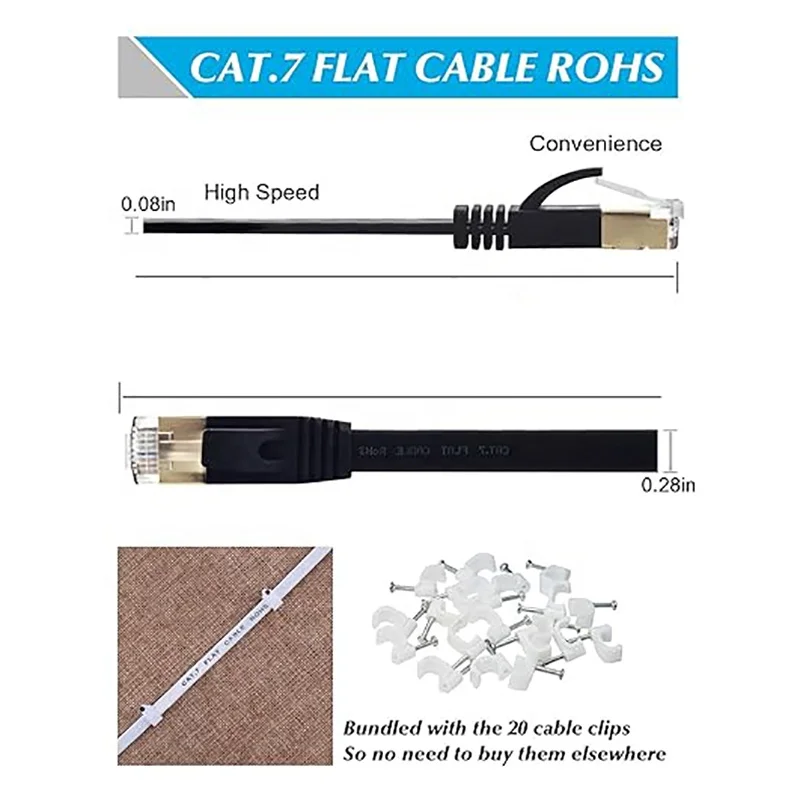 High Speed Flat Internet Cord with Clips Rj45 Cat6a Patch Cable Cooper 100m Cat7 Cable Patch Cable Core