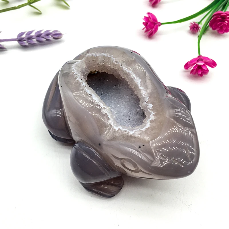 Wholesale natural crystal polished druzy agate frog crafts agate animals healing stone crystal stone for home decoration