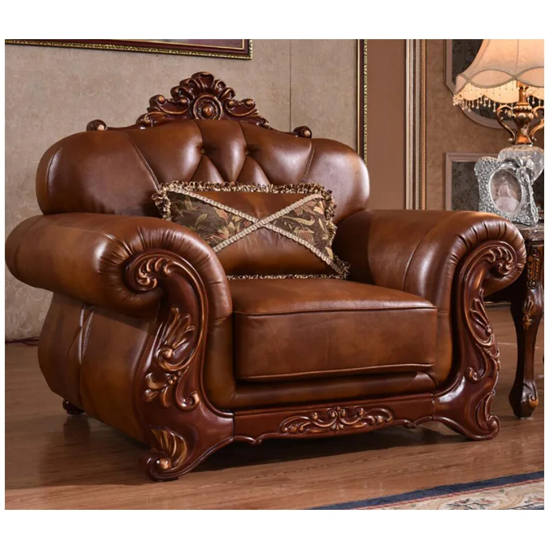 
high quality European antique living room sofa furniture genuine leather set xhsf008 