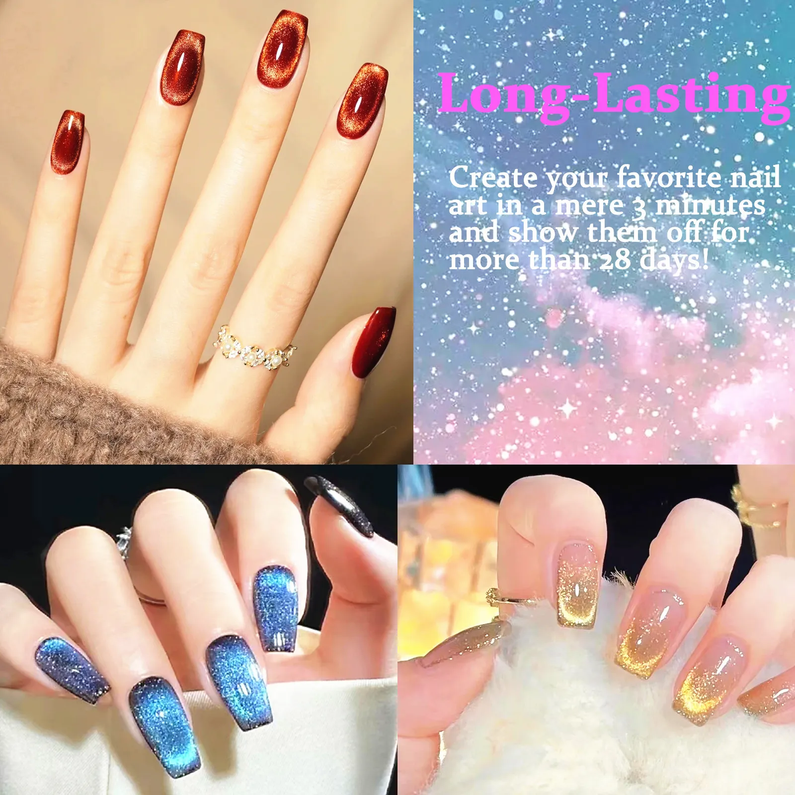 BCOL 9D Cat Eye Semi Permanent Gel Nail Art Polish Starter Kit Soak Off UV LED Custom Private Label 6Color Cruelty Free Magnet