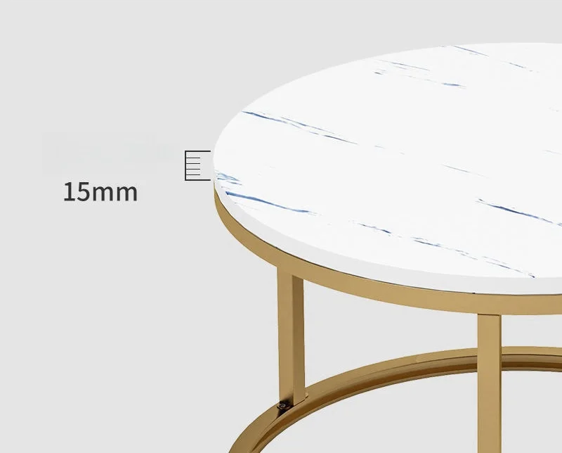 Golden Frame Round Wood Nesting Coffee Table Set of 2 for Living Room Bedroom Wood Coffee Tables with Sturdy Metal Frame