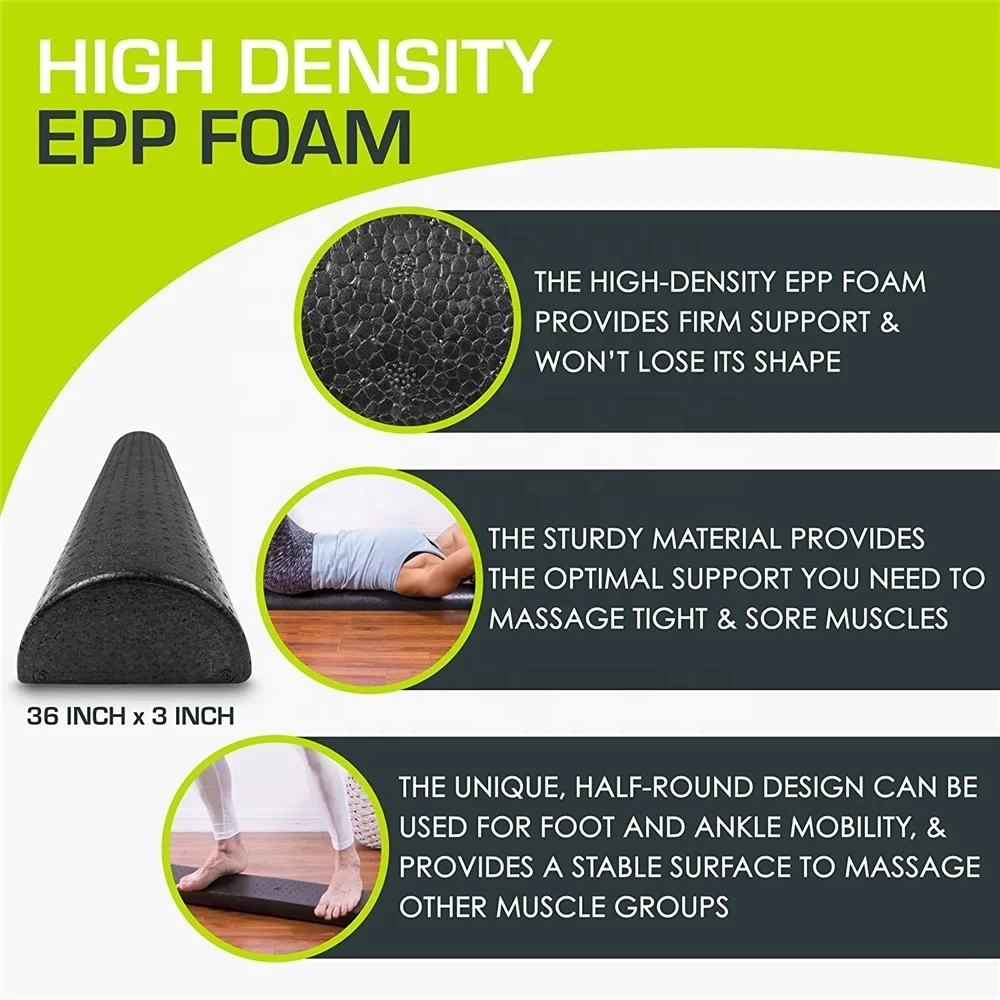 Custom Logo Fitess Yoga Solid Firm Density Black Half Round Epp Foam Roller