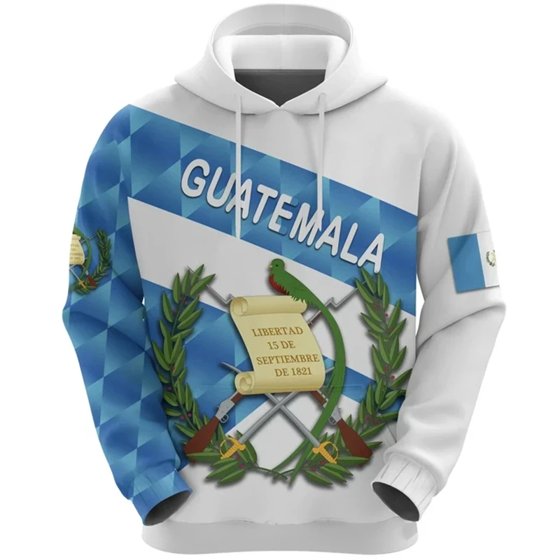 Guatemala Flag Hooded Sweatshirts Wholesale Private Label Long Sleeve Plus Size Pullover Print On Demand Drawstring Pullover Top