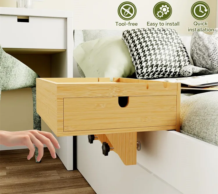 Custom Single Bed Side Table Floating Nightstand Organizer Storage Adjustable Bamboo Bedside Shelf For Bed Top Bunk