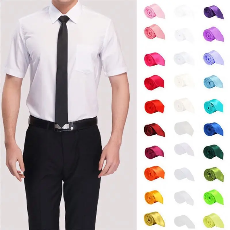 Tie for Men Slim Tie Solid color Necktie Polyester Narrow Cravat 35 colors Royal Blue Gold Party Formal Ties Fashion R0823