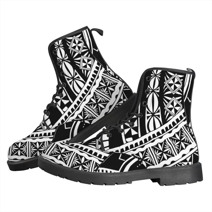 Customized Snow Ankle Flat High Top Female Short Leather Motorcycle Lace-up Knee High Boots