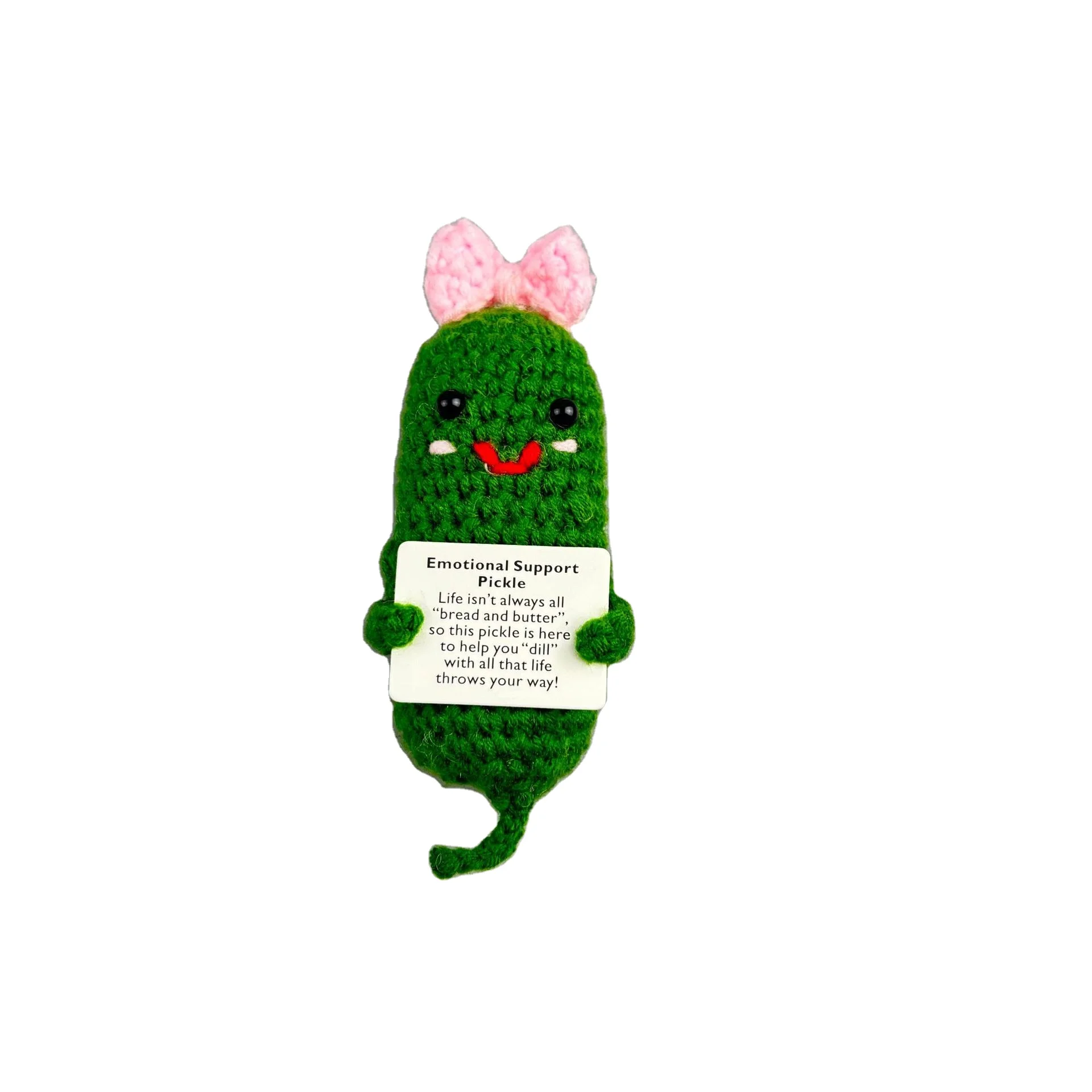 Funny Positive Cucumber Family Emotional Support Pickle Knitted Cucumber with Positive Card Crochet Plush Toy Inspirational Gift
