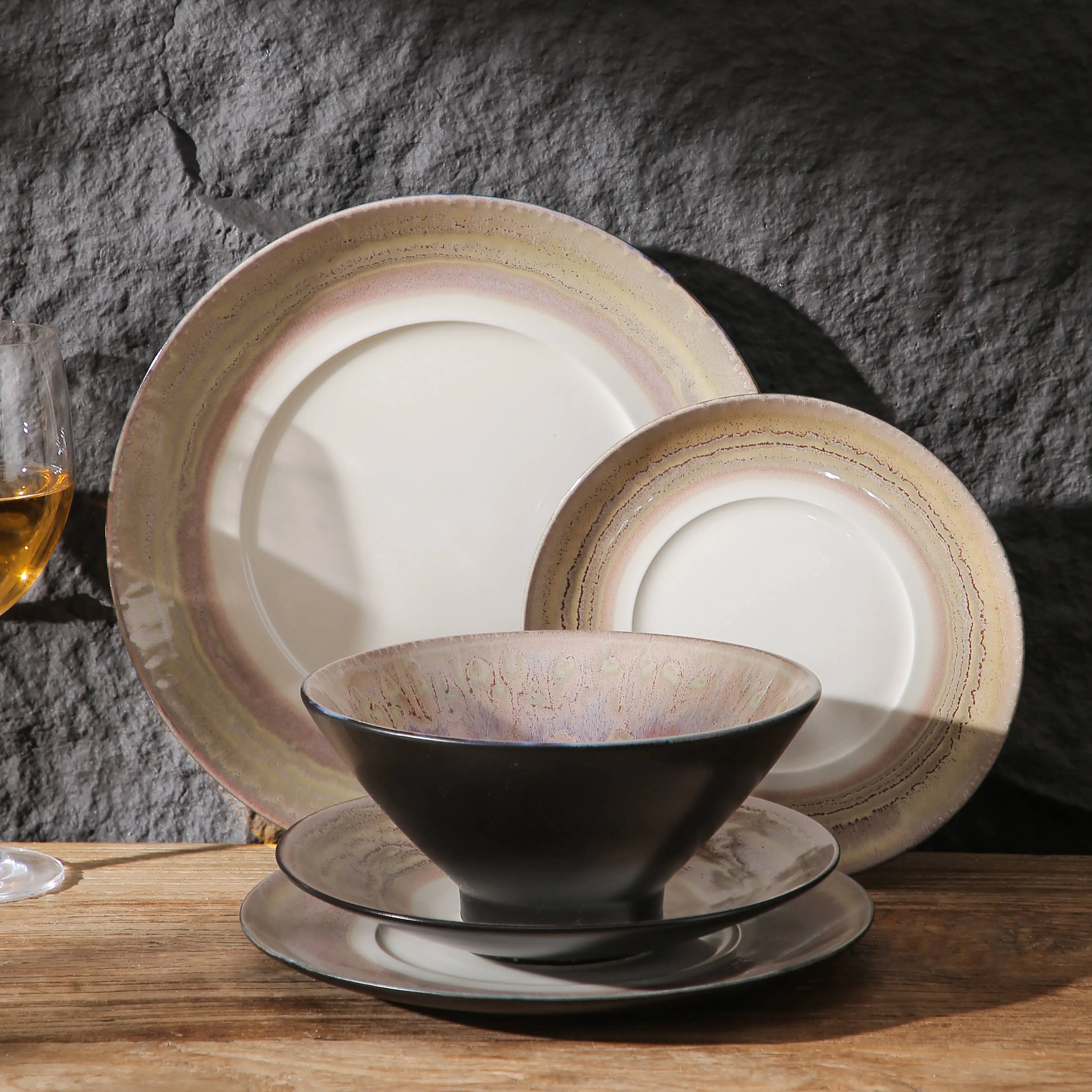 Unique Reactive Glaze Design Custom Home Used Plates Sets Dinnerware Steak Salad Pasta Serving Ceramic Plates