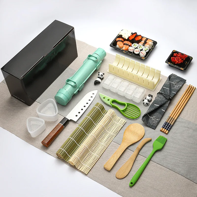 Easy to Use DIY Homemade 15pcs All in One Sushi Roller Mats Saucers and Bazooka included Sushi Making Kit