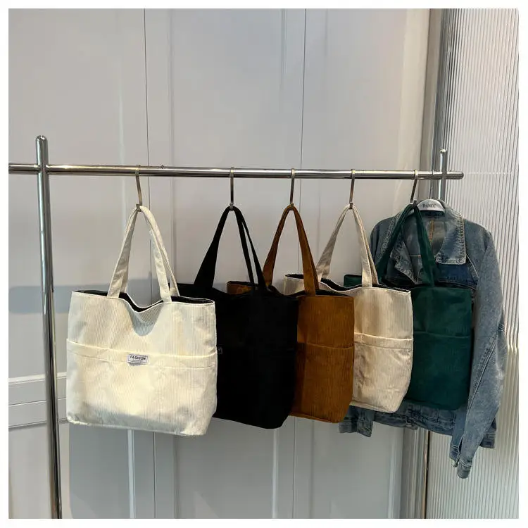 Wholesale High Quality Reusable Custom carry corduroy shoulder shopping tote bag