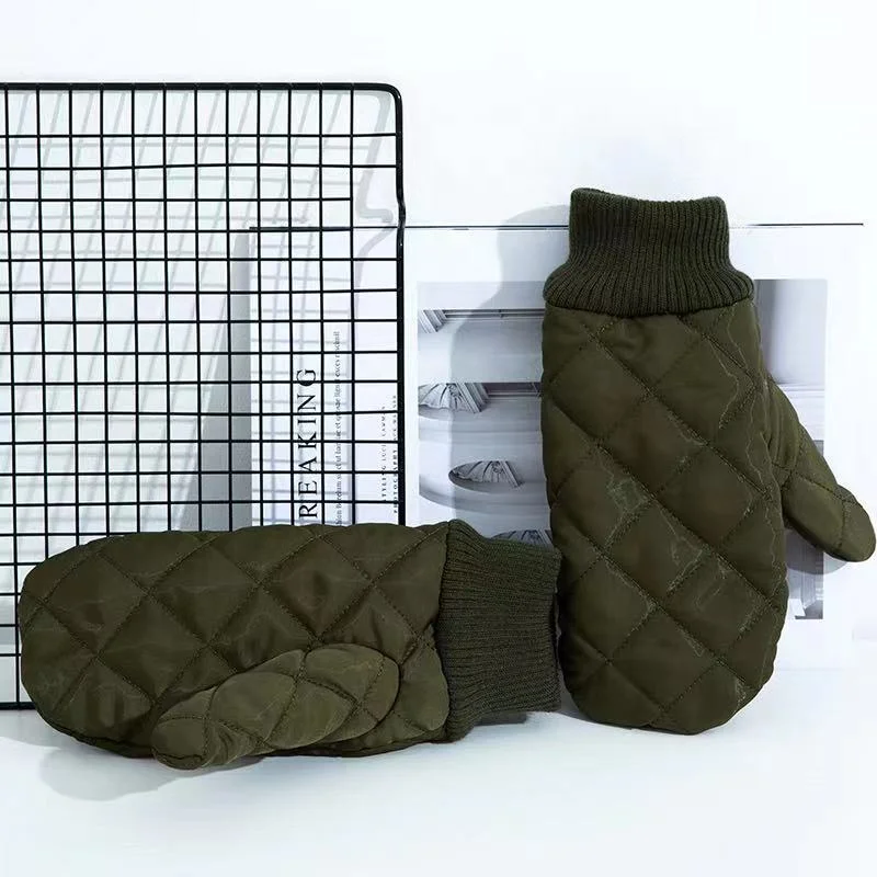 Factory Directly Sell Winter Thicken Warm Army Green Mittens Touchscreen Knitted Elastic Cuff Mitten for Men Women