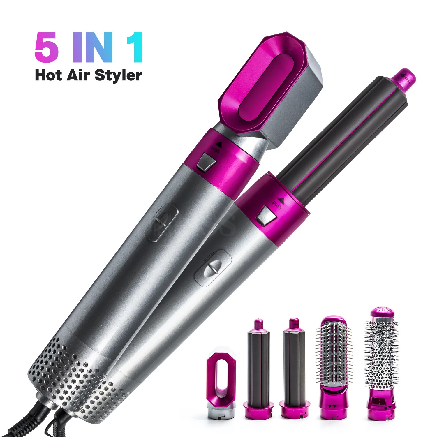 Amazon Hot Sales 5 in 1 Hair Dryer & Comb & Curling Negative Ion Straightener Professional Hair Care Tools