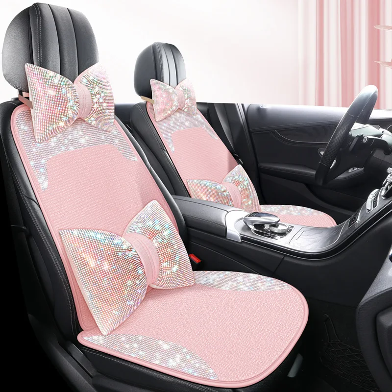 Universal Car Seat Cover Full Set Luxury Shiny Rhinestone Car Cushion Car Accessories Interior Decorative for Girls