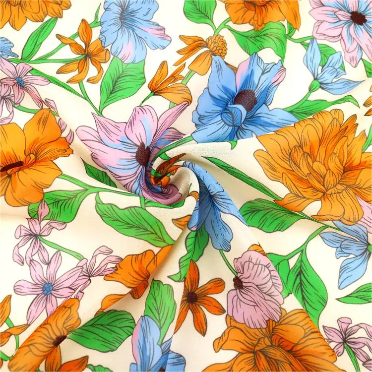 Lightweight Custom Garments Plain Flower Printed 100%Polyester Fabric Crepe Chiffon Georgette In Stock Printing Dyed Korea