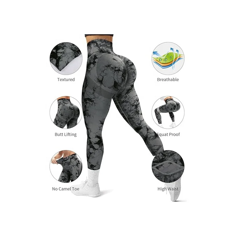 Women High Waist Yoga Pants Tie Dye Seamless Leggings Scrunch Butt Lifting Elastic Tights