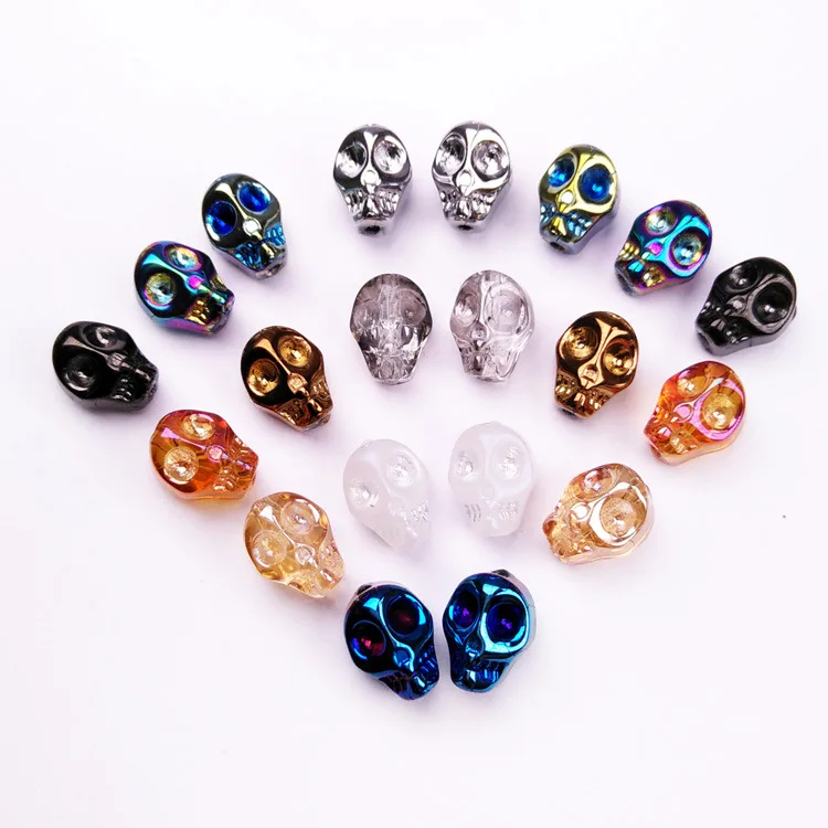Electroplated Skull Shape Crystal Glass Beads DIY Jewelry Accessories Loose Beads