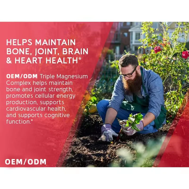 High Absorption Vegan Non-GMO Triple Magnesium Complex Capsules 300mg Magnesium Glycinate Malate Citrate for Muscles Nerves