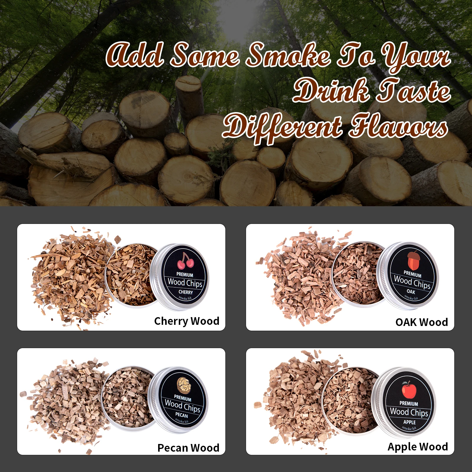 Customized Cocktail Whiskey Smoker Kit With 4 Kinds Wood Chips and Cocktail smoker Torch in Color Box For Whiskey Bourbon