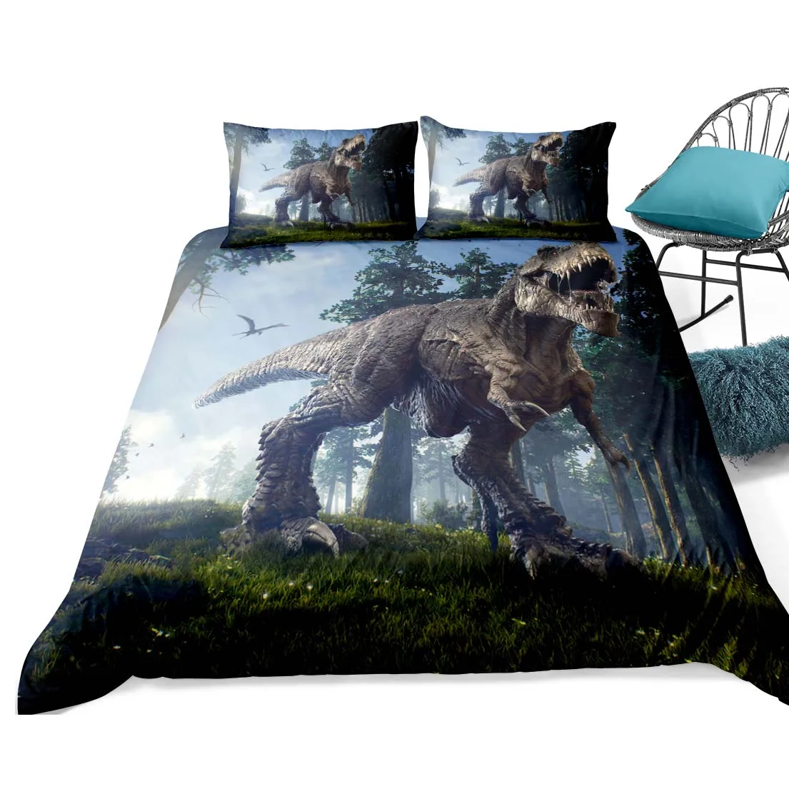 Постельное белье из микрофибры, удобный комплект постельного белья с 3D-принтом тираннозавра Рекс, с рисунком под заказ, пододеяльник размера Queen