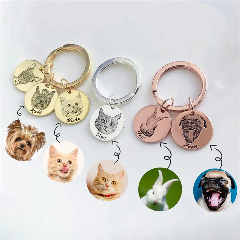 2024 Pet Portrait Necklace Custom Cat Dog Photo Jewelry Pet Birthday Gift for Pet Lover Engraved Portrait Necklace