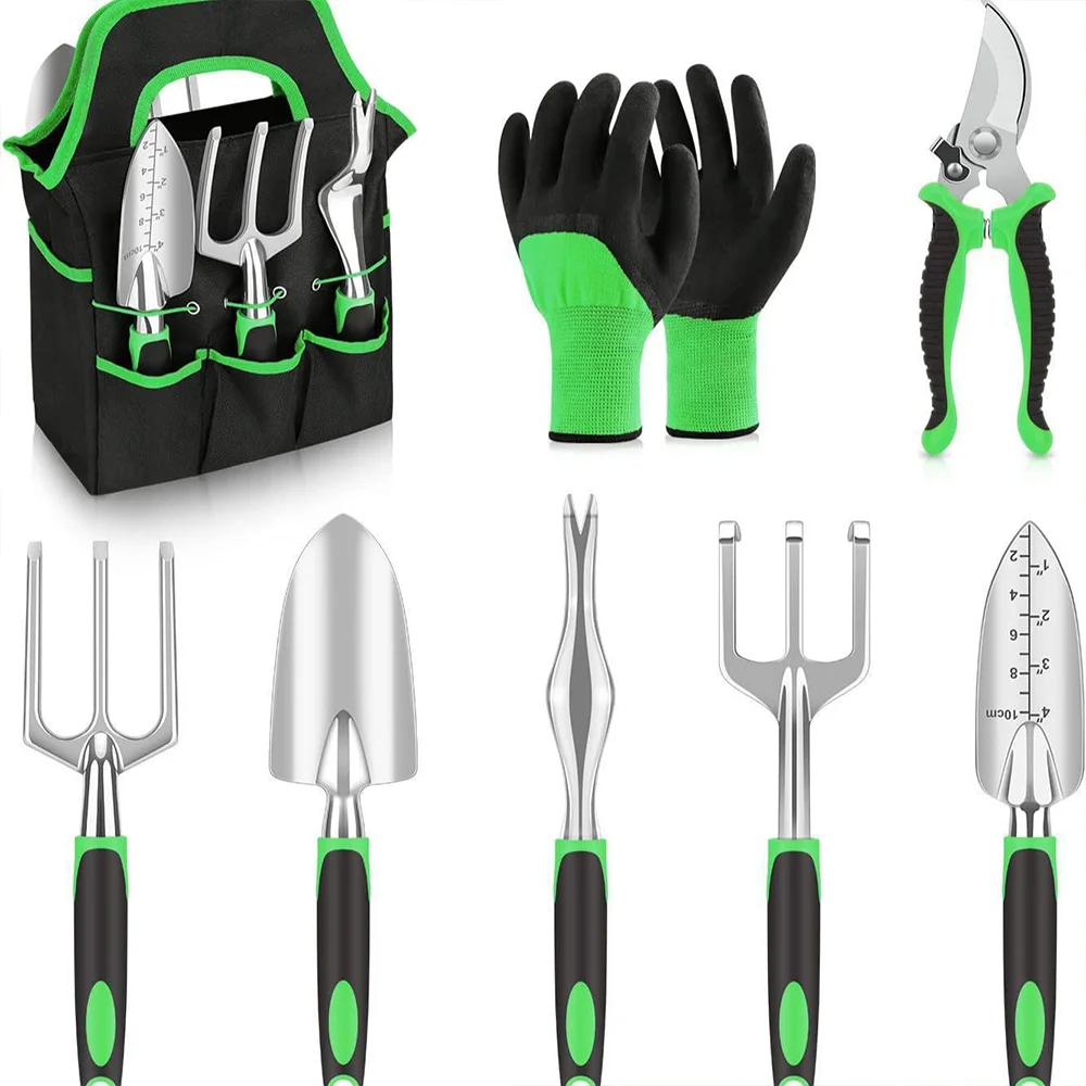 Garden Tool Kit 8-Piece Lightweight Aluminum Magnesium Alloy Garden Tool Set Ergonomic Non-Slip Handle Includes Shovel Scissors