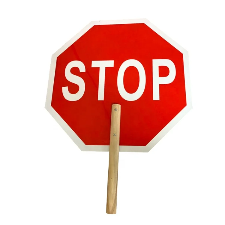 450mm Customized Stop Slow Sign Octagonal Flexible Road Double Sided Wooden Handle Traffic Signs Slow Stop Traffic Signs