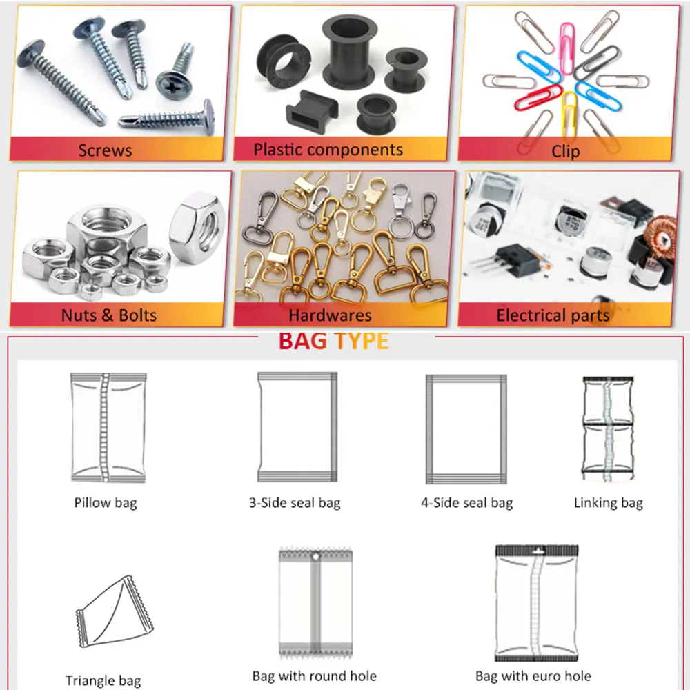Automatic screw bolt accessory packing machine with counting systems for hardware fastener/caps/allen keys