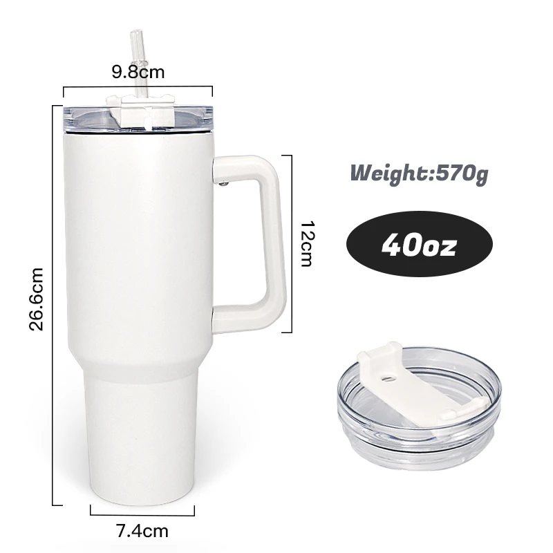 Wholesale glow in the dark tumbler 40oz sublimation blank tumblers stainless steel travel mug with plastic handle and straw